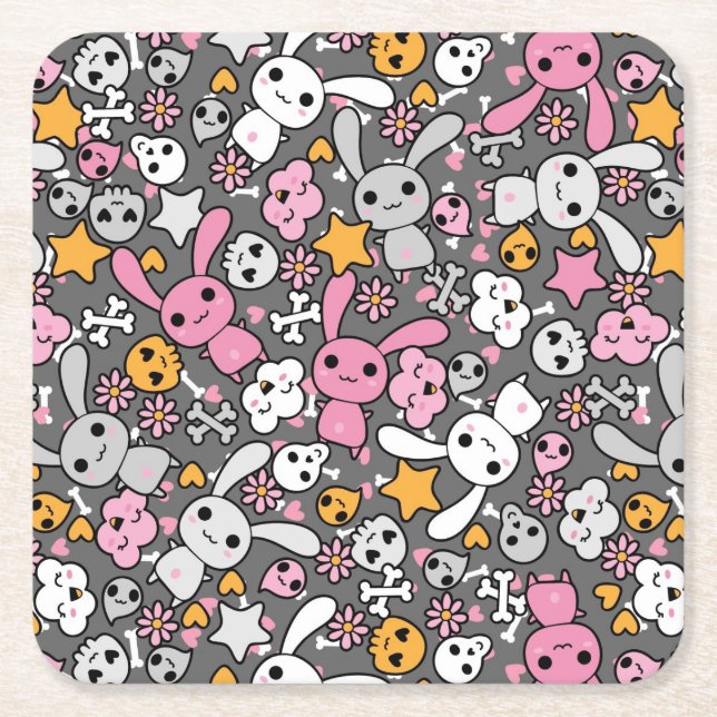 kawaii Graumuster Rechteckiger Pappuntersetzer (Vorderseite)