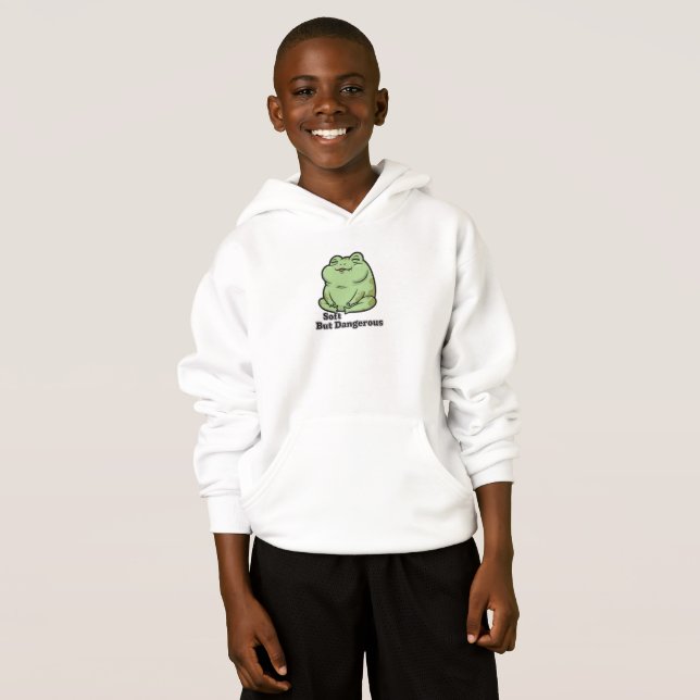 Kawaii Grumpy Frosch Unisex Kinder Hoodie (Vorne ganz)