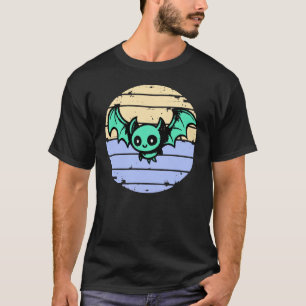Kawaii grüne Fledermaus mit pastellfarbenem Hinter T-Shirt