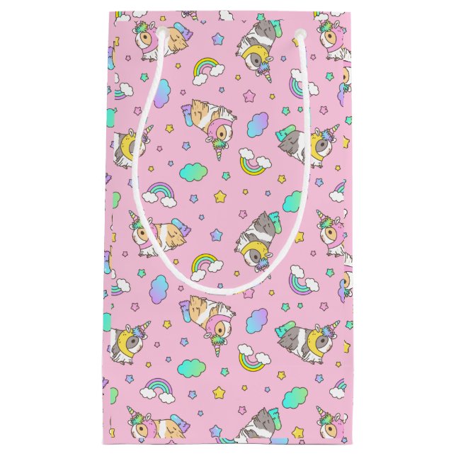 Kawaii Guinea Pig Unicorn Muster in Rosa Kleine Geschenktüte (Vorderseite)