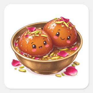 Kawaii Gulab Jamun Aufkleber, Süße indische Süßigk Quadratischer Aufkleber