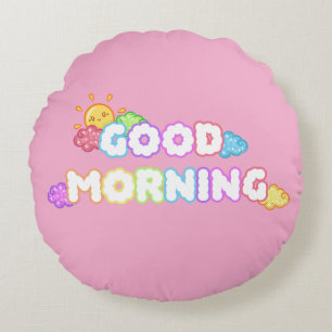 Kawaii Guten Morgen Sonne & Regenbogenwolken Rundes Kissen
