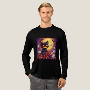 Kawaii Halloween Black Cat Art Tri-Blend Shirt