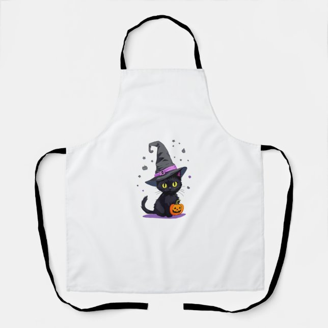 Kawaii Halloween Black Cat - Niedlich Witchy Cat P Schürze (Vorderseite)
