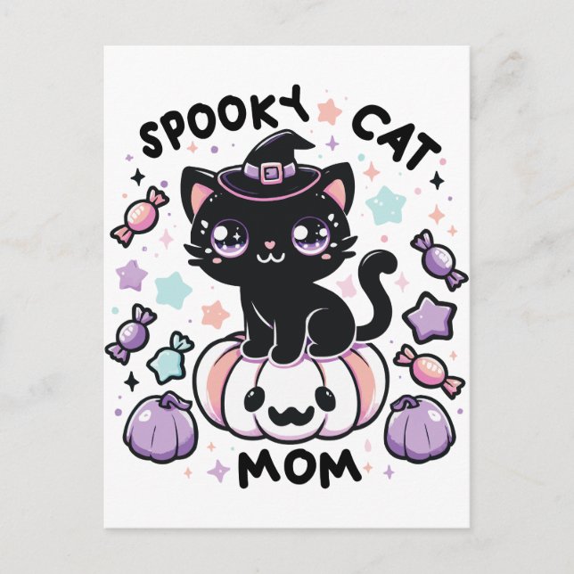 Kawaii Halloween Cat - Niedlich Hexenkätzchen auf  Postkarte (Vorderseite)