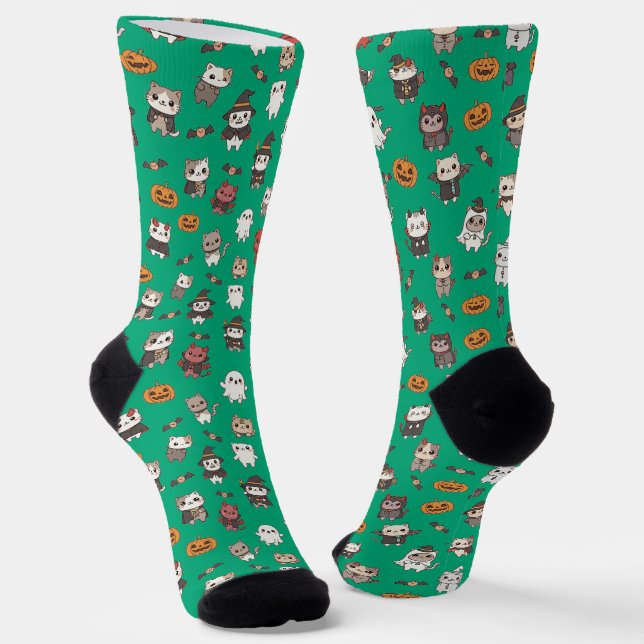 Kawaii Halloween Cat Pattern Socken (Gewinkelt)