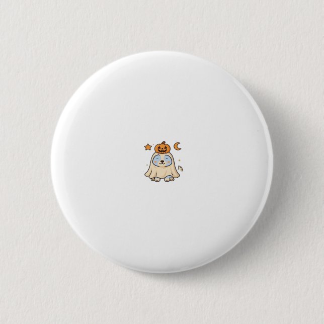 Kawaii Halloween Dog � Pumpkin Ghost Puppy Sticker Button (Vorderseite)