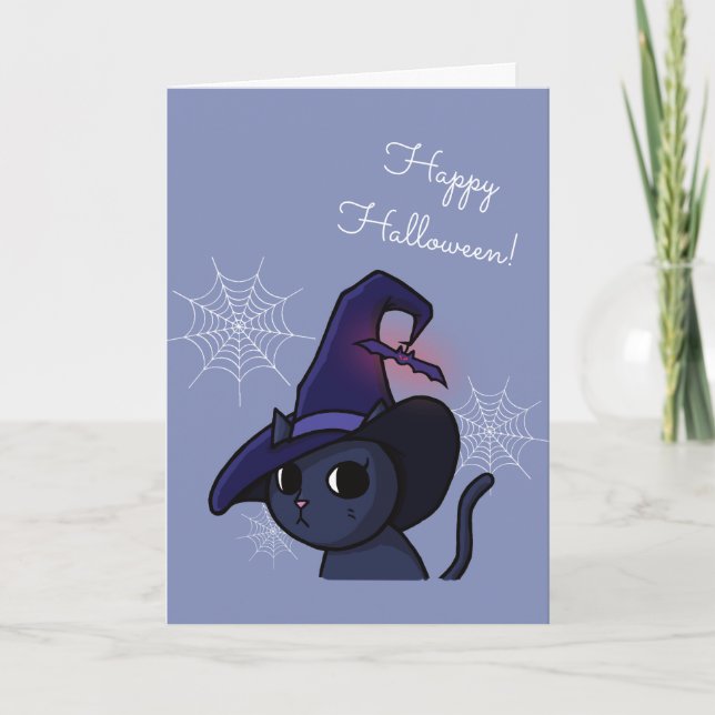 Kawaii Halloween Hexenkkatze Zeichnend Karte (Vorderseite)