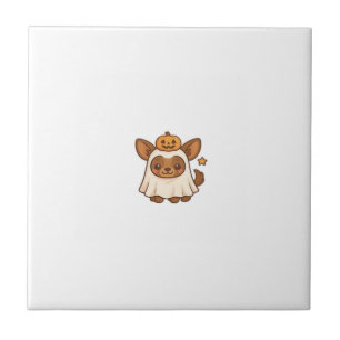 Kawaii-Halloween-Hund � Kürbis-Geist-Welpen-Aufkle Fliese