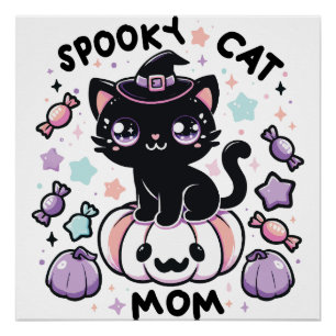 Kawaii-Halloween-Katze – Süße Hexen-Kitty auf Kürb Poster
