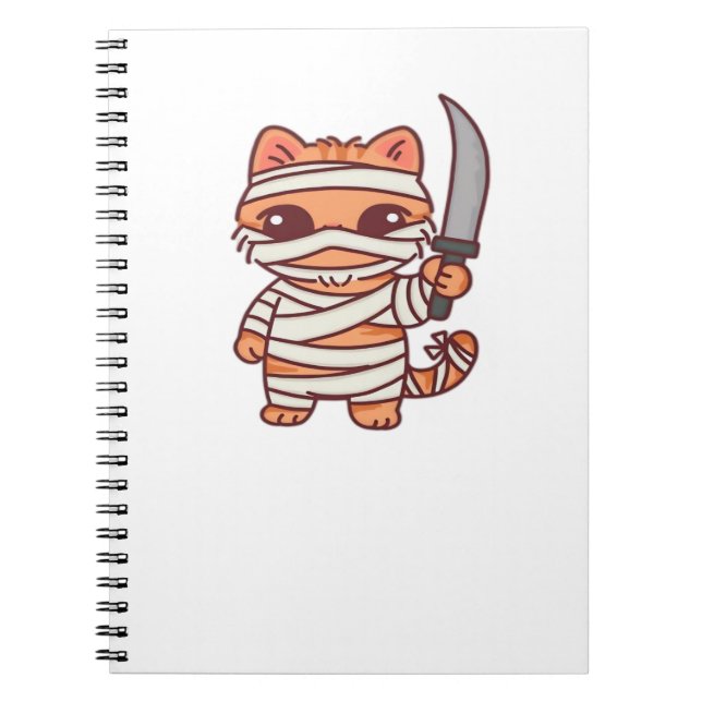 Kawaii Halloween Mummy Cat with Sword Classic T-Sh Notizblock (Vorderseite)