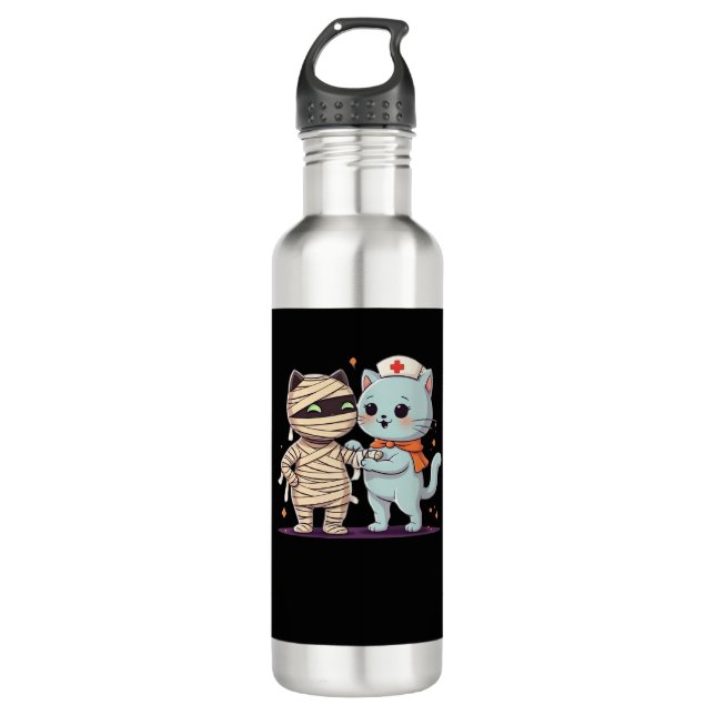 Kawaii Halloween Pals Mummy & Nurse cat Oversized  Edelstahlflasche (Vorderseite)