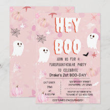 Kawaii Halloween Pink Ghost Birthday Hey Boo