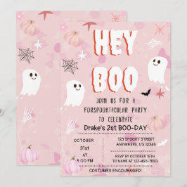 Kawaii Halloween Pink Ghost Birthday Hey Boo Einladung