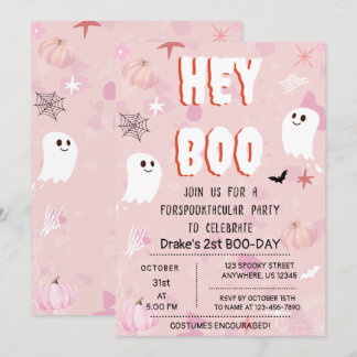Kawaii Halloween Pink Ghost Birthday Hey Boo Einladung
