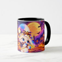 Kawaii-Halloween-Tasse mit Kürbissen und kleinem G