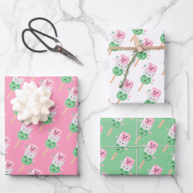 Kawaii Hanami Dango Geschenkpapier Set (Vorderseite)