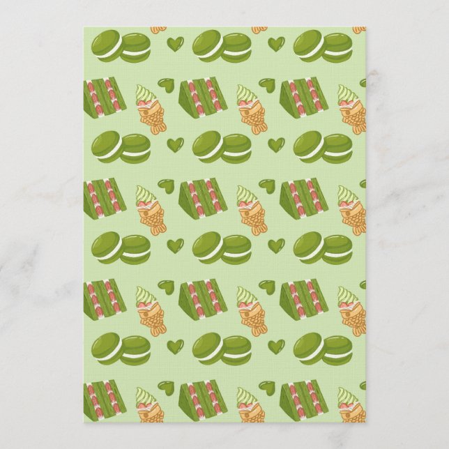 Kawaii Hand-Drawn Matcha Sweets Seamless Pattern Einladung (Vorderseite)