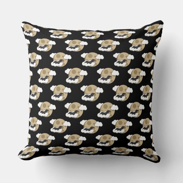 Kawaii Happy Bat Flying auf Vollmond-Muster Kissen (Vorderseite)