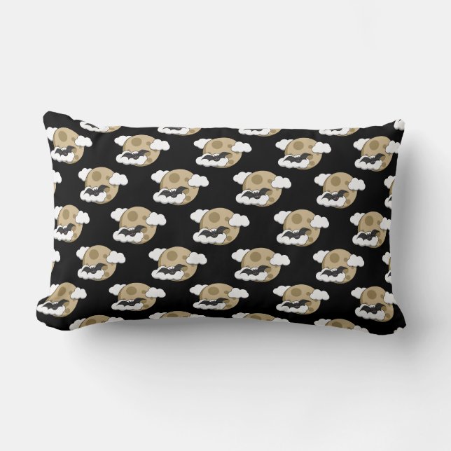 Kawaii Happy Bat Flying auf Vollmond-Muster Lendenkissen (Vorderseite)