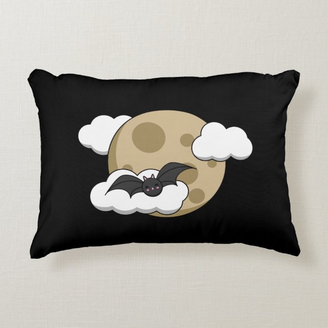 Kawaii Happy Bat Flying on Full Moon Dekokissen (Vorderseite)