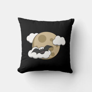 Kawaii Happy Bat Flying on Full Moon Kissen