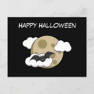 Kawaii Happy Bat Flying on Full Moon Text hinzuf Postkarte