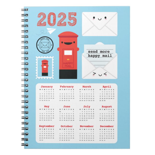 Kawaii Happy Mail 2025 Kalender Notizblock (Vorderseite)