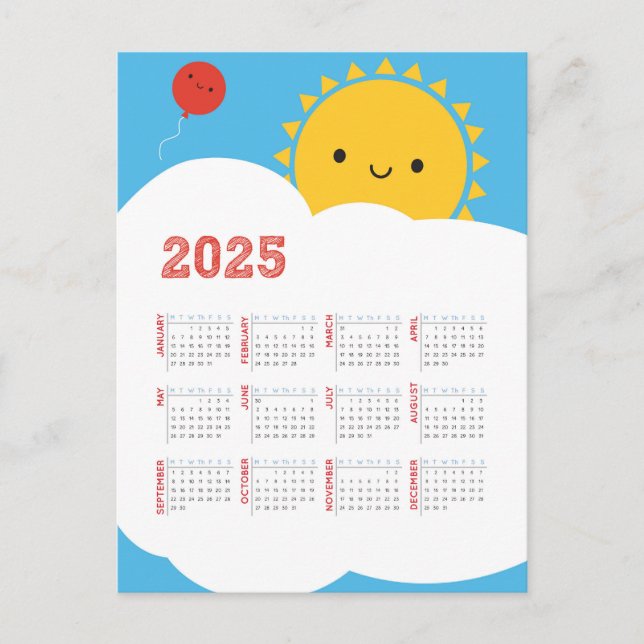 Kawaii Happy Sun 2025 Kalender Postkarte (Vorderseite)