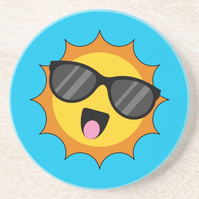 Kawaii Happy Sun mit Sonnenbrille Getränkeuntersetzer (Vorne)