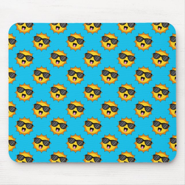Kawaii Happy Sun mit Sonnenbrille Mousepad (Vorne)