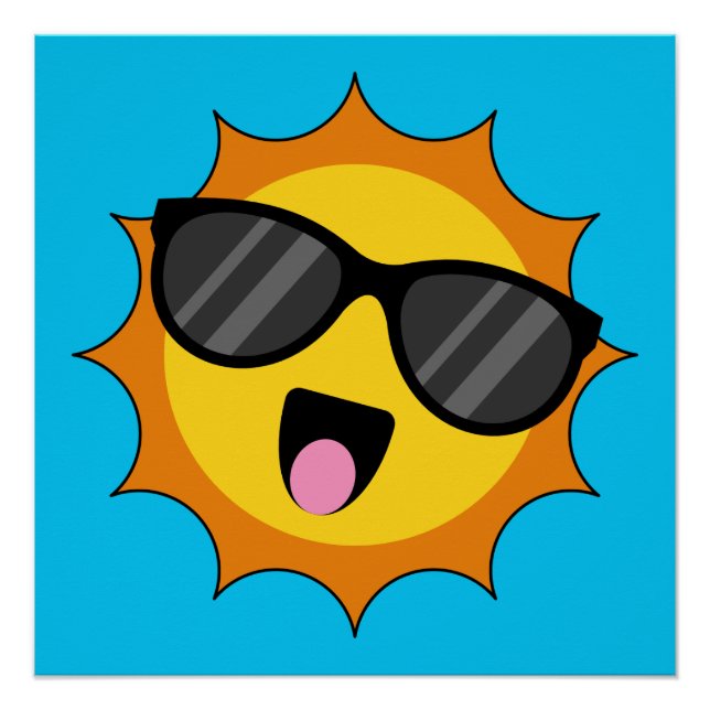 Kawaii Happy Sun mit Sonnenbrille Poster (Vorderseite)