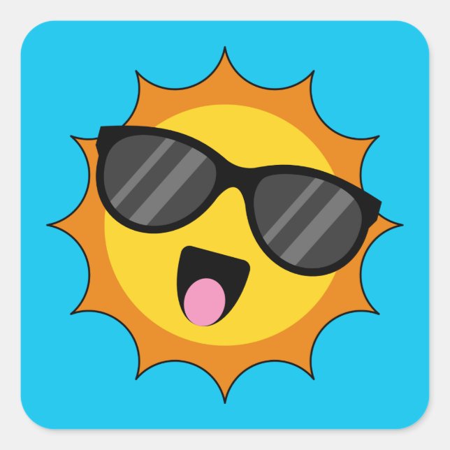 Kawaii Happy Sun mit Sonnenbrille Quadratischer Aufkleber (Vorderseite)