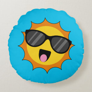 Kawaii Happy Sun mit Sonnenbrille Rundes Kissen