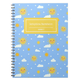 Kawaii Happy Suns And Clouds Pattern Notizblock