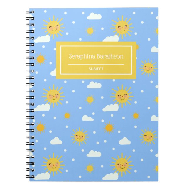 Kawaii Happy Suns And Clouds Pattern Notizblock (Vorderseite)