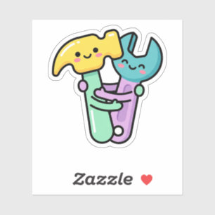 Kawaii Happy Werkzeuge Hammer Schraubenschlüssel V Aufkleber