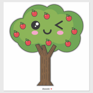 Kawaii Happy Winking Apple Tree Aufkleber