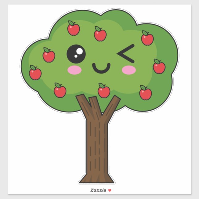 Kawaii Happy Winking Apple Tree Aufkleber (Blatt)