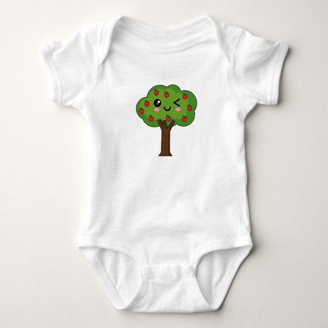 Kawaii Happy Winking Apple Tree Baby Strampler (Vorderseite)