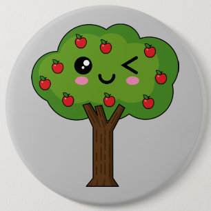 Kawaii Happy Winking Apple Tree Button