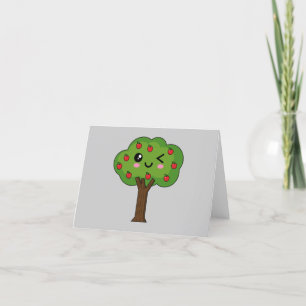 Kawaii Happy Winking Apple Tree Dankeskarte