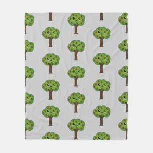Kawaii Happy Winking Apple Tree Fleecedecke