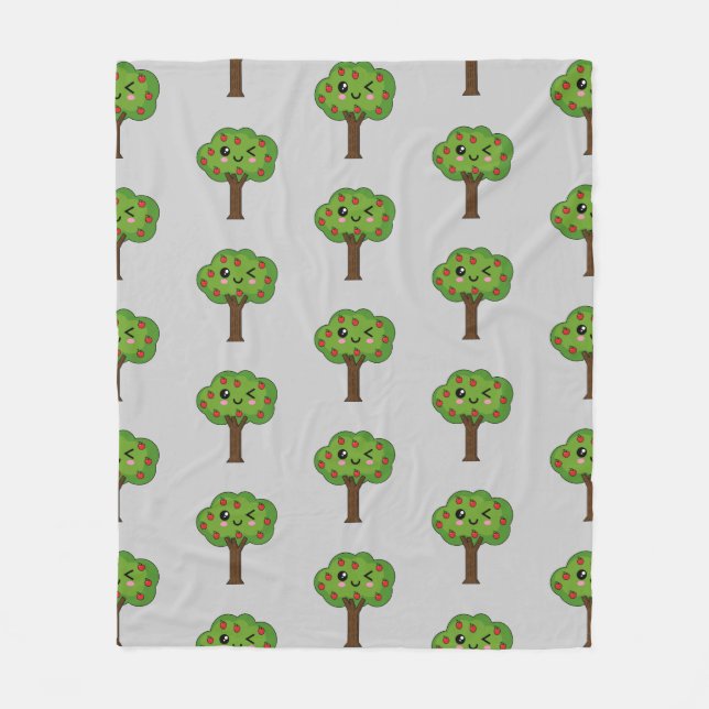 Kawaii Happy Winking Apple Tree Fleecedecke (Vorderseite)