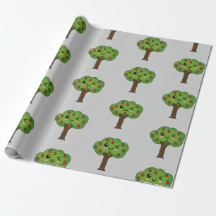 Kawaii Happy Winking Apple Tree Geschenkpapier