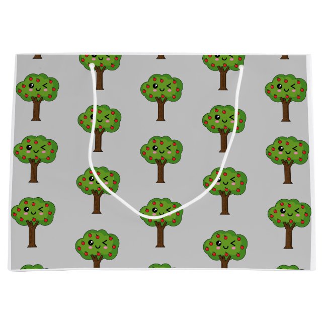Kawaii Happy Winking Apple Tree Große Geschenktüte (Vorderseite)