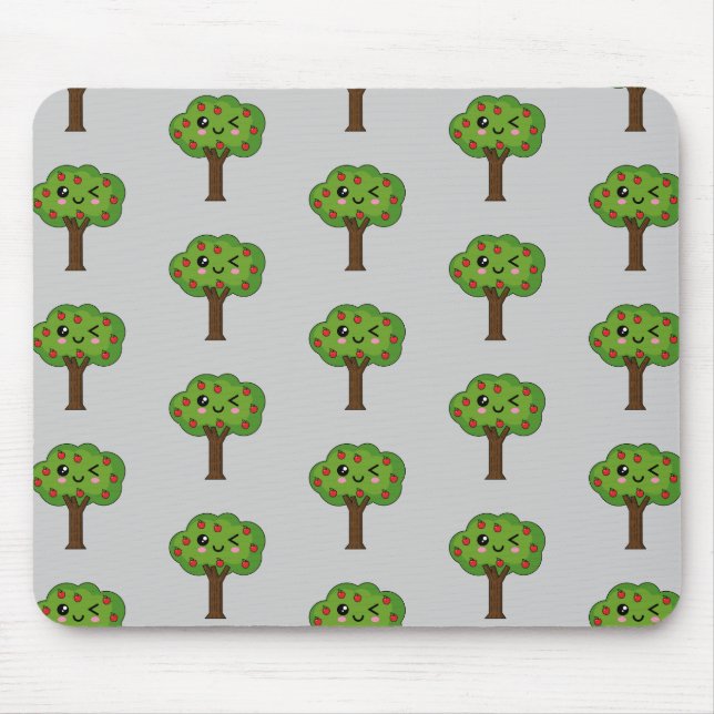 Kawaii Happy Winking Apple Tree Mousepad (Vorne)