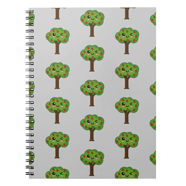 Kawaii Happy Winking Apple Tree Notizblock (Vorderseite)