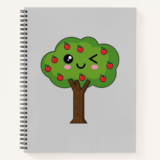 Kawaii Happy Winking Apple Tree Notizbuch (Vorderseite)