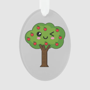 Kawaii Happy Winking Apple Tree Ornament